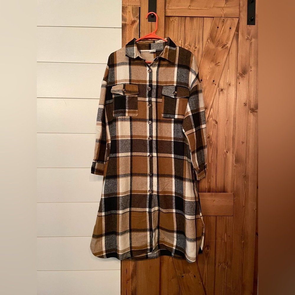 Plaid Long Sleeve Shirt Dress